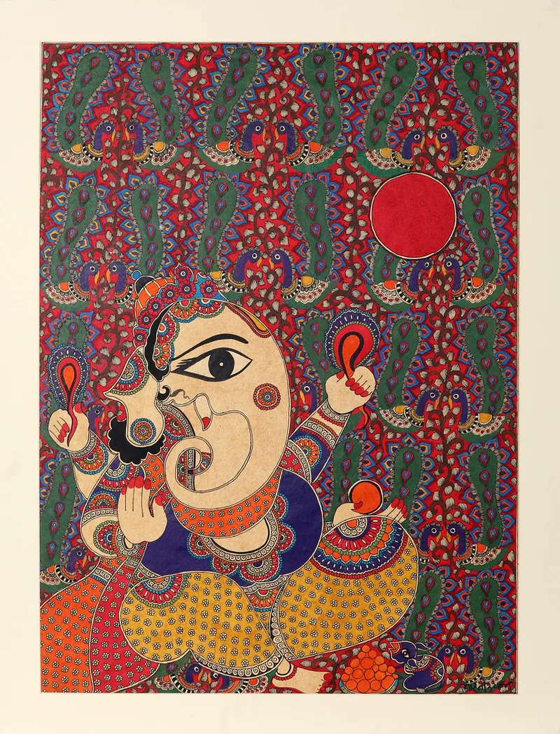 Ganesha - The Beginning - Madhubani painting by Bharti Dayal