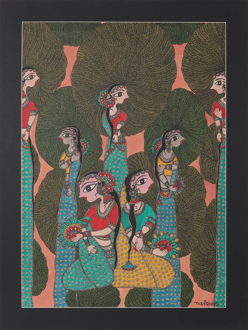 Women Eccentricity - Madhubani painting by Bharti Dayal